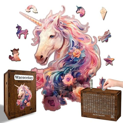 Wooden Jigsaw Puzzles for Adults, Unicorn Jigsaw Puzzles 165 Pieces, Unique Animal Shaped Wooden Puzzles for Adults and Kids, Family Game 11.1x9.58 Inch