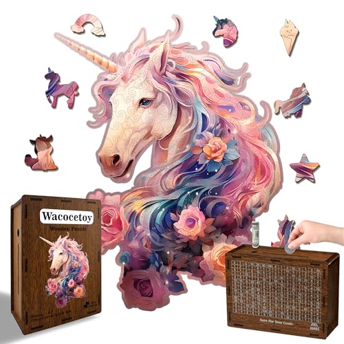 Wooden Jigsaw Puzzles for Adults, Unicorn Jigsaw Puzzles 165 Pieces, Unique Animal Shaped Wooden Puzzles for Adults and Kids, Family Game 11.1x9.58 Inch