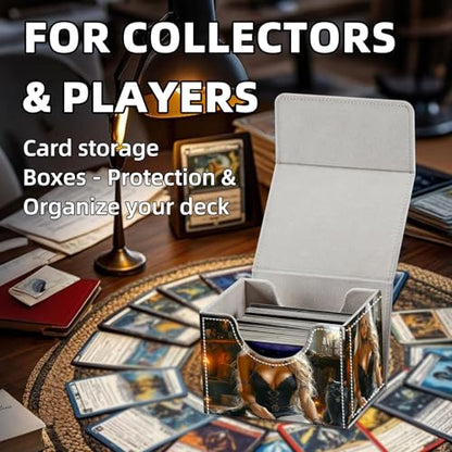 Trading Card Storage Box, Holds 100+ for MTG Cards, Premium PU Leather with Magnetic Closure, Woman With Black Cat Reading Durable Deck Box for Magic the Gathering, Trading Card Games - color: Woman With Black Cat Reading