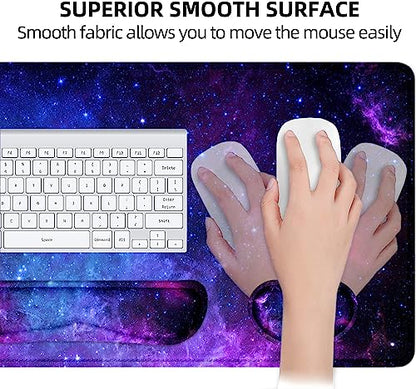 Lateefah Mouse Pad with Wrist Rest, Desk Mat + Keyboard Wrist Rest Set, Desk Pad for Keyboard and Mouse, 4-in-1 Large Mouse Pad with Wrist Support for Office, Home - color: 4Pcs-Galaxy
