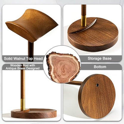 Headphone Stand for Desk, Solid Wood Headset Hanger Gaming Holder, Desktop Earphone Artful Functional Craftsmanship Stand for All Headsets with Solid Wooden Base