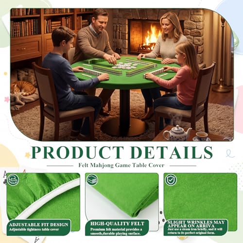 Newwiee Grass Green 36 Inch Felt Card Game Tablecover Round 36in to 48in Tablecloth Poker Table Cover Round Elastic Table Mat for Playing Cards Mahjong - color: Grass Green