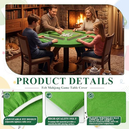 Newwiee Grass Green 36 Inch Felt Card Game Tablecover Round 36in to 48in Tablecloth Poker Table Cover Round Elastic Table Mat for Playing Cards Mahjong - color: Grass Green