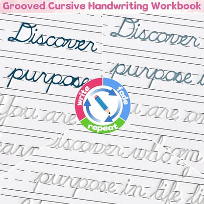 chiazllta Grooved Cursive Handwriting Workbook with Disappearing Ink Pens Magic Reusable Grooved Cursive Writing Practice for Beginners Kids Kickoff Workbook Homeschooling Supplies (Inspiring Quotes) - style: Inspiring Quotes