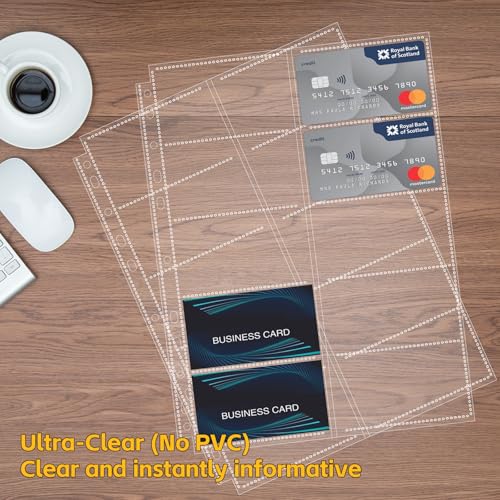 BYSTER 90 Pack 1800 Pockets Business Card Sleeves Binder Sheets, Ultra-Clear Business Card Pages for 2/3/4 Ring Binder, Double Sided 10 Pocket Credit Card Pages - color: 90 Pack Sleeves