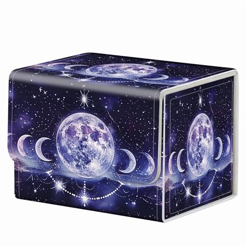 Strong Magnet Card Case Deck Box Mtg Card Box Playing Card Box Magic Deck Box Tcg Up to 200 Cards Creative Pattern Trading Card Storage Box for Collectible Card Games, Purple Moons And Stars - color: Purple Moons And Stars