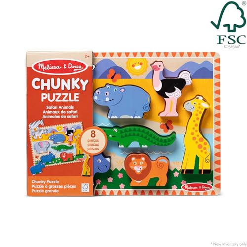 Melissa & Doug Safari Wooden Chunky Puzzle (8 pcs), Educational Screen Free Activity for Toddler, Preschoolers and Kids Ages 2+ - FSC Certified - size: 11.95 x 8.95 x 1.0, style: Safari