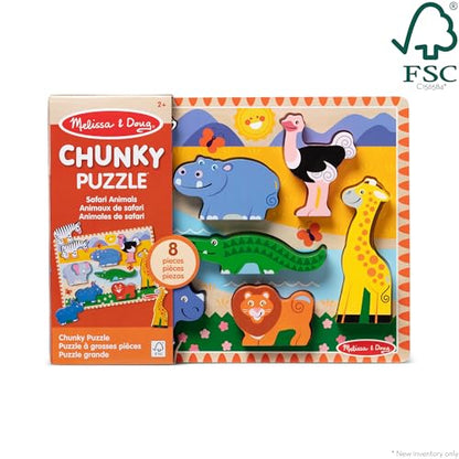 Melissa & Doug Safari Wooden Chunky Puzzle (8 pcs), Educational Screen Free Activity for Toddler, Preschoolers and Kids Ages 2+ - FSC Certified - size: 11.95 x 8.95 x 1.0, style: Safari