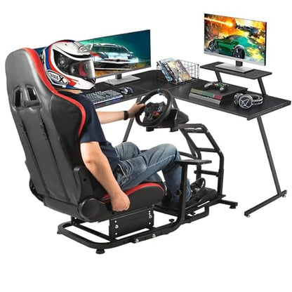 Marada Racing Sim Cockpit with Red Seat Fit for PXN, for Thrustmaster T80 T150 T300RS, for Logitech G923 G920,Steering Wheel Rig Stand,Not Include Wheel,Pedal & Shifter