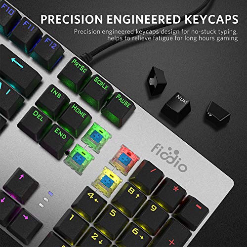 Mechanical Gaming Keyboard, Fantastic LED Rainbow Backlit Wired Keyboard, Full Anti-Ghosting Keys, with Quick-Response Blue Switches and Multimedia Control for PC and Desktop Computer