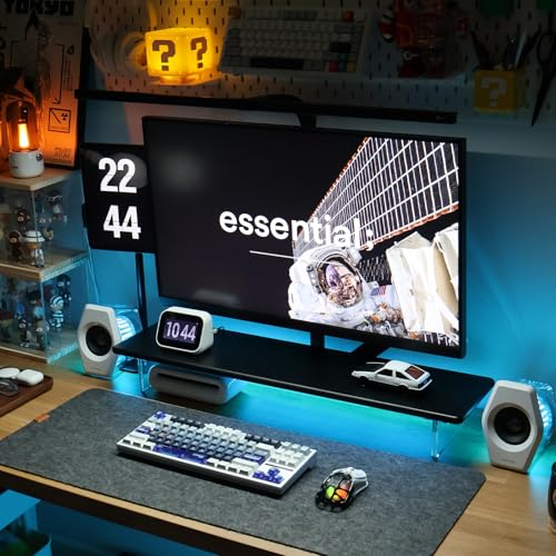 Bamboo Monitor Stand, Desk Shelf with Acrylic Legs and RGB Lights | 31.5-Inch Wide, 3.3-Inch Clearance, Fits Monitor, Laptop, Printer and Speakers for Small Desks - color: Black x RGB Light