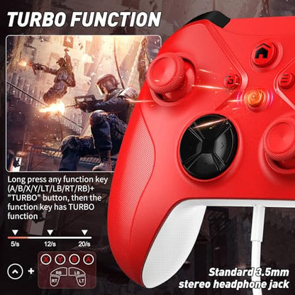 Dinosoo Wireless Controller for Xbox Series X|S, Xbox One & Windows 10/11 Steam Games, Bluetooth, Dual Vibration, TURBO, Macro, 3.5mm Audio Jack Red - Upgrading with a PC before connecting to X-box