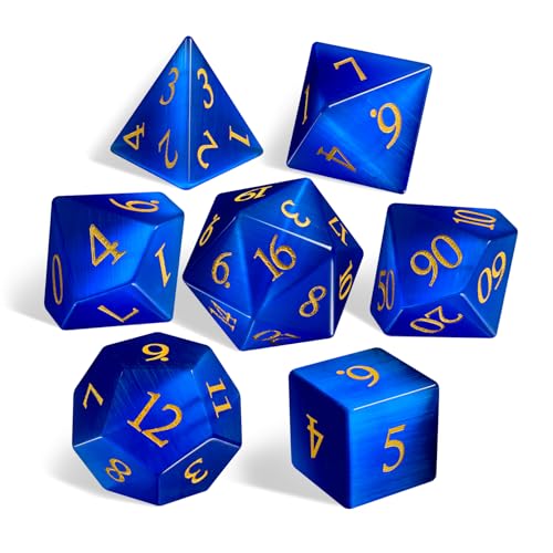 LUCKY-M Cat Eye DND Sets, Blue Gemstone Dice for Dungeons and Dragons, D&D Accessories RPG Dice MTG Tabletop Games Gift for Men (CE-Blue) - color: Ce-blue