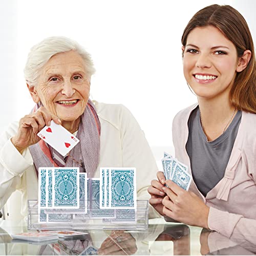 Yerliker 2 Pcs Playing Card Holders for Playing Cards, Acrylic Card Organizers, 4 Slots Tray Solid Game Stands Accessories for Seniors Adult Bridge, 10 x 2.3 x 2.3 Inch