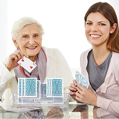 Yerliker 2 Pcs Playing Card Holders for Playing Cards, Acrylic Card Organizers, 4 Slots Tray Solid Game Stands Accessories for Seniors Adult Bridge, 10 x 2.3 x 2.3 Inch