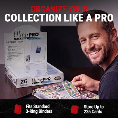 Ultra Pro Card Pages for Binders – 9 Pocket Trading Card Binder Pages – Silver Series for Trading Cards & Collectibles – Archival Safe, UV Protection & 3-Ring Binder Compatible – 25 Pages, Made in USA - size: 25ct, style: 25-Count