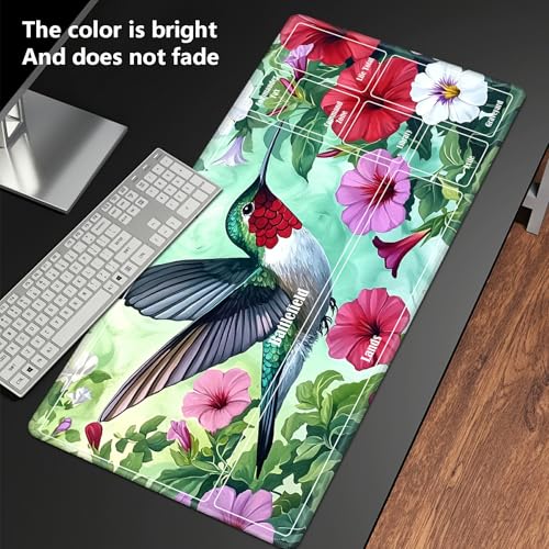 MTG Playmat with Zones, TCG Card Game Play Mat with Stitched Edges, Non-Slip Rubber Base Gaming Desk Mat, Smooth Surface 24 x 14 Inch, Hummingbird Flowers - color: Hummingbird Flowers, size: Zone 1
