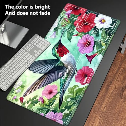 MTG Playmat with Zones, TCG Card Game Play Mat with Stitched Edges, Non-Slip Rubber Base Gaming Desk Mat, Smooth Surface 24 x 14 Inch, Hummingbird Flowers - color: Hummingbird Flowers, size: Zone 1