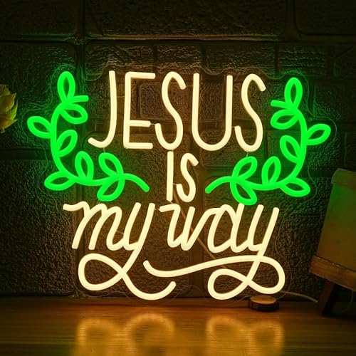 Jesus Is My Way Neon Sign Dimmable Led Jesus Quote Sign Christian Letter Light Sign for Bedroom Christ Church Easter Wedding Decor - style: Jesus Is My Way