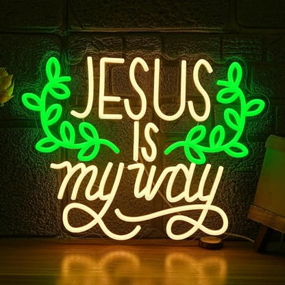 Jesus Is My Way Neon Sign Dimmable Led Jesus Quote Sign Christian Letter Light Sign for Bedroom Christ Church Easter Wedding Decor - style: Jesus Is My Way