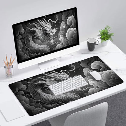 Dragon Gaming Mouse Pad Fantasy Mysterious Oriental Dragon Grey Mouse Pad Large Mousepad Extended Laptop Keyboard Mat Gaming Desk Pad Mouse Mat Office Computer Keyboard Laptop Home 31.5"x11.8" - color: Fantasy-dragon, size: 31.5" x 11.8"