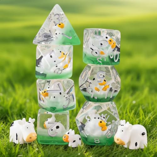 Resin D&D Dice Set, Cow Polyhedral Dice for Dungeons and Dragons, RPG, MTG DND 7-DIE (D4, D6, D8, D10, D12, D20, D%) for Ages 15 and Up - color: Cow