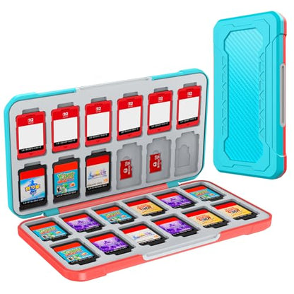 HEIYING Switch Game Case with 48 Precise Slots for Nintendo Switch 2 / OLED | Portable Game Card Holder, Hard ABS Shell with Soft Silicone Lining, Precise Card Slots,Magnetic Closure for Easy Access - color: Carbon Fibre Blue Red
