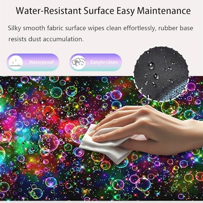 Rainbow Glitter Bubbles Large Mouse Pad, Magical Sparkle Aesthetic Desk Mat | Keyboard Mat Stitched, 31.5" x 11.8", Cosmic Nebula Starry Space, Vibrant Fantasy Abstract Art, Colorful Magical Galaxy - color: Vibrant Design J05K