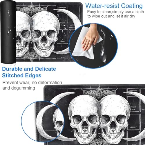 for MTG/TCG Playmat with Zones, 24 x 14 inches Trading Card Playmat with A Storage Bag and 6 Dice, Non-Lip Rubber Bottom Game Desk Mat, Skeleton in The Moonlight - color: Yux-playmats-2-3A-247