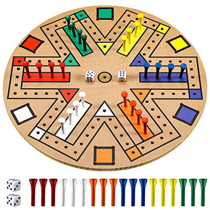Kathfly Fast Track Board Game Wooden 3-6 Players Board Game Set with 24 Boards Games Pieces and 2 Dice, Fast Track Games Night for Adult Teens Family Party(14.2 Inch) - size: 14.2 Inch