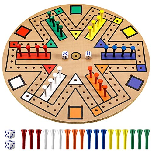 Kathfly Fast Track Board Game Wooden 3-6 Players Board Game Set with 24 Boards Games Pieces and 2 Dice, Fast Track Games Night for Adult Teens Family Party(19.7 Inch) - size: 19.7 Inch