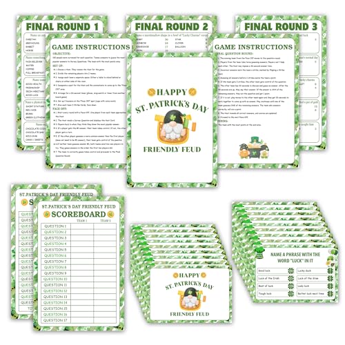 St. Patrick's Day Friendly Feud Game, Saint Patrick's Board Game for Adults Family Friends, St. Patrick's Day Trivia Feud Quiz, Spring Party Supplies & Favors -17 - color: Green and White