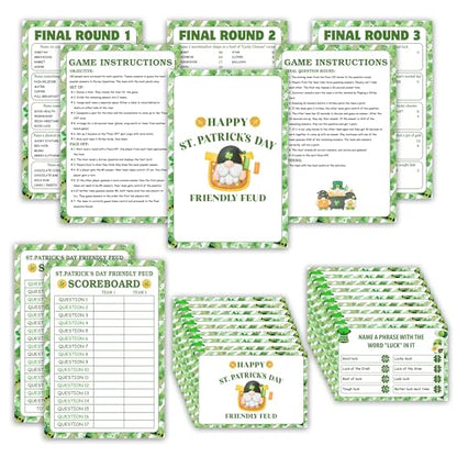 St. Patrick's Day Friendly Feud Game, Saint Patrick's Board Game for Adults Family Friends, St. Patrick's Day Trivia Feud Quiz, Spring Party Supplies & Favors -17 - color: Green and White