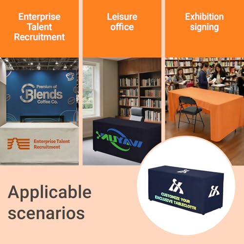 Custom Table Cloth with Business Logo 4/5/6/8/10 FT Table, Personalized Fitted Table Cover for Business Tradeshow Events Anniversary Birthday Wedding (4FT Open Back) - size: 108" x 63" (4FT Open Back)