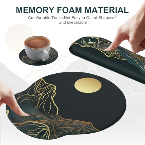 iCasso Large Mouse Pad, 4in1 XXL Mousepad + Keyboard Wrist Rest+Mouse Wrist Rest+Coaster Set with Ergonomic Design for Computer(Cyan-Mountain) - color: Cyan Mountain