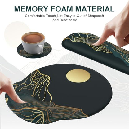 iCasso Large Mouse Pad, 4in1 XXL Mousepad + Keyboard Wrist Rest+Mouse Wrist Rest+Coaster Set with Ergonomic Design for Computer(Cyan-Mountain) - color: Cyan Mountain