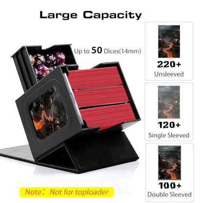 Patented MTG Commander DekBox, 100+ Double Sleeved Card Storage Box with Dice Tray, 35pt Card Holder & 2 Dividers - Magnetic Deck Case for TCG/CCG/Magic/Sports Cards, Black - color: Black