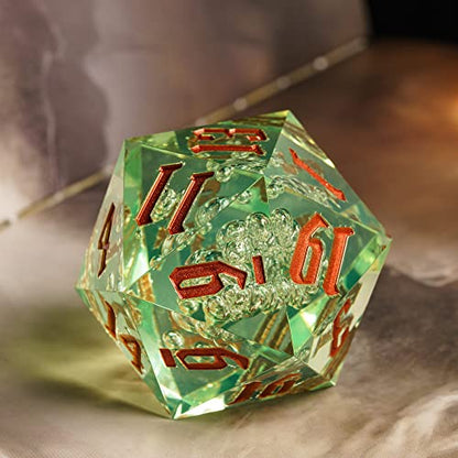 55mm 20 Sided DND Dice, Giant D20 D&D Polyhedral Dice Large D20 with Die Gift Box for Dungeons and Dragons, RPG Table Games (Transparent Green Bubbles) - color: Transparent Green Bubbles