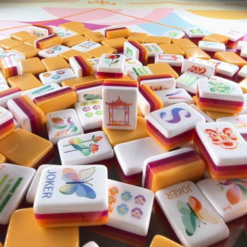 American Mahjong Gradient Design Set 1.2-inch 160 Acrylic High-Grade Four Layer Orange Mah-Jongg Tiles - color: Orange