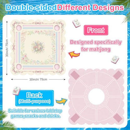Thenshop 2-in-1 Floating Mahjong Set, 30x30 Inch Large Game Table for Pool & 160 Classic Art Mahjong Tiles with Storage Bag and 6 Dice, Hot Tub Float Board for Card Games Adults Summer Party Supplies