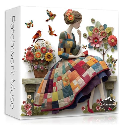 Floral Muse Jigsaw Puzzle 1000 Pieces for Adults, Patchwork Quilting Art Puzzle with Flowers Birds,Woman Flower Garden Themed, Handmade Style Sewing Puzzle Challenge - style: Patchwork Muse Puzzle
