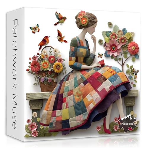 Floral Muse Jigsaw Puzzle 1000 Pieces for Adults, Patchwork Quilting Art Puzzle with Flowers Birds,Woman Flower Garden Themed, Handmade Style Sewing Puzzle Challenge - style: Patchwork Muse Puzzle