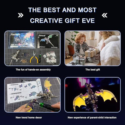 Arcynix Mostarle Reno Blue Dragon 3D Metal Puzzle Kit, 613 Pieces, Magnetic Assembly, LED Light-Up Color Changing Wings, Adjustable Display, DIY Mechanical Model for Advanced Builders Collectors