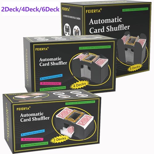FEIERYA Automatic Card Shuffler 2/1/4/6 Deck,Battery-Operated Electric UNO Poker Shuffler,Playing Card Shuffler for Home Card Game,Travel - size: 2 Decks