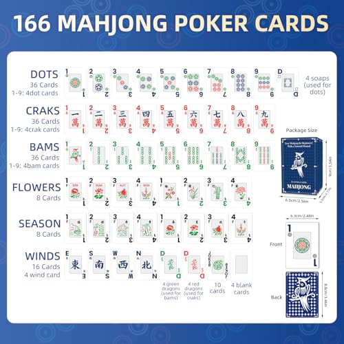 166-Pcs Mahjong Playing Cards - Waterproof & Non-Slip PVC Material, Large Font for Easy Reading, Durable & Portable, Ideal for Beginners & Elderly, Perfect for Travel, Camping,Family Games - style: Amarican Mahjong Playing Cards