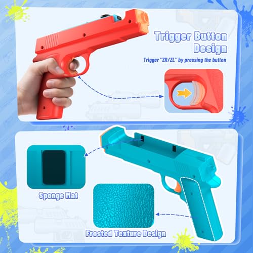 FASTSNAIL Switch Shooting Gun Controller Grips for Nintendo Switch 1/OLED | Replacement for Joy-Con Gun Holder, Switch Handle Kit, Ergonomic Design, Switch Controller Grip for Joycon, Blue/ Red, 2 Pack - color: Blue+Red