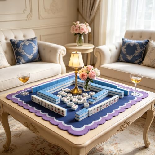 Mahjong Mat for Table 31.25"x31.25" - Anti-Slip American Mahjong Mat with Carrying Bag, Dice & Wind Indicator, Noise-Reducing Table Cover for Mahjong Poker Board Games, Blue - color: Blue