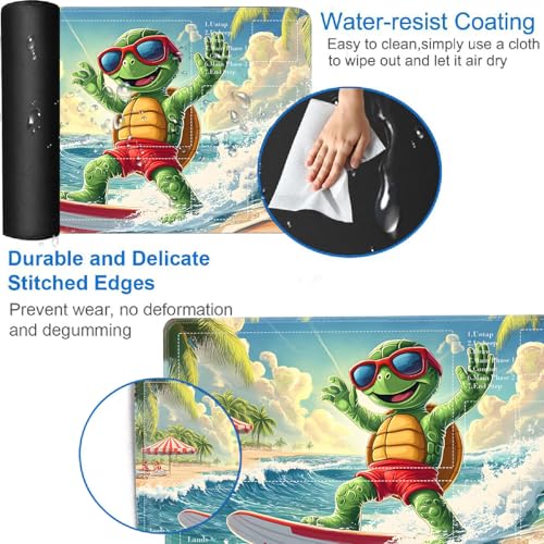 for MTG Card Playmat with Zones-Includes A Storage Bag and 6 Dice, 24 x 14 inches for TCG Playmat with Non-Slip Rubber, Game Mat, Surfing Sea Turtle - color: Yux-playmats-2-2A-275