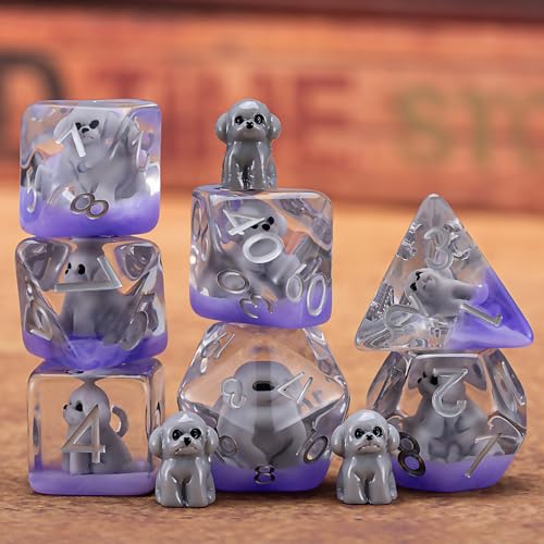 Resin DND Dog Dice Set, Animal Polyhedral Dice for Dungeons and Dragons, RPG, MTG D&D 7-DIE (D4, D6, D8, D10, D12, D20, D%) for Ages 15 and Up - color: Dog