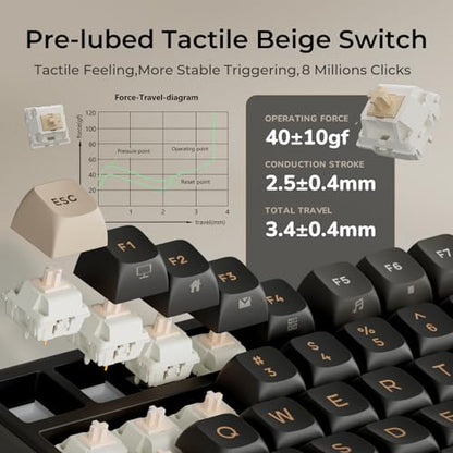 RK ROYAL KLUDGE R98 Pro Wired Mechanical Keyboard, RGB PC Gaming Keyboard with Number Pad and Volume Knob, Gasket Mount, MDA Profile PBT Keycaps, for Win/Mac, Hot Swappable Tactile Beige Switch - color: Black, size: Hot Swappable Beige Switch